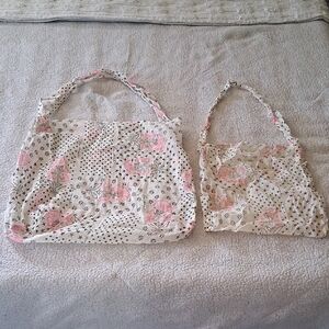 Free People Pink and White Floral Tote Duo